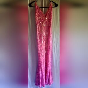 Glamorous Pink Backless Evening Dress